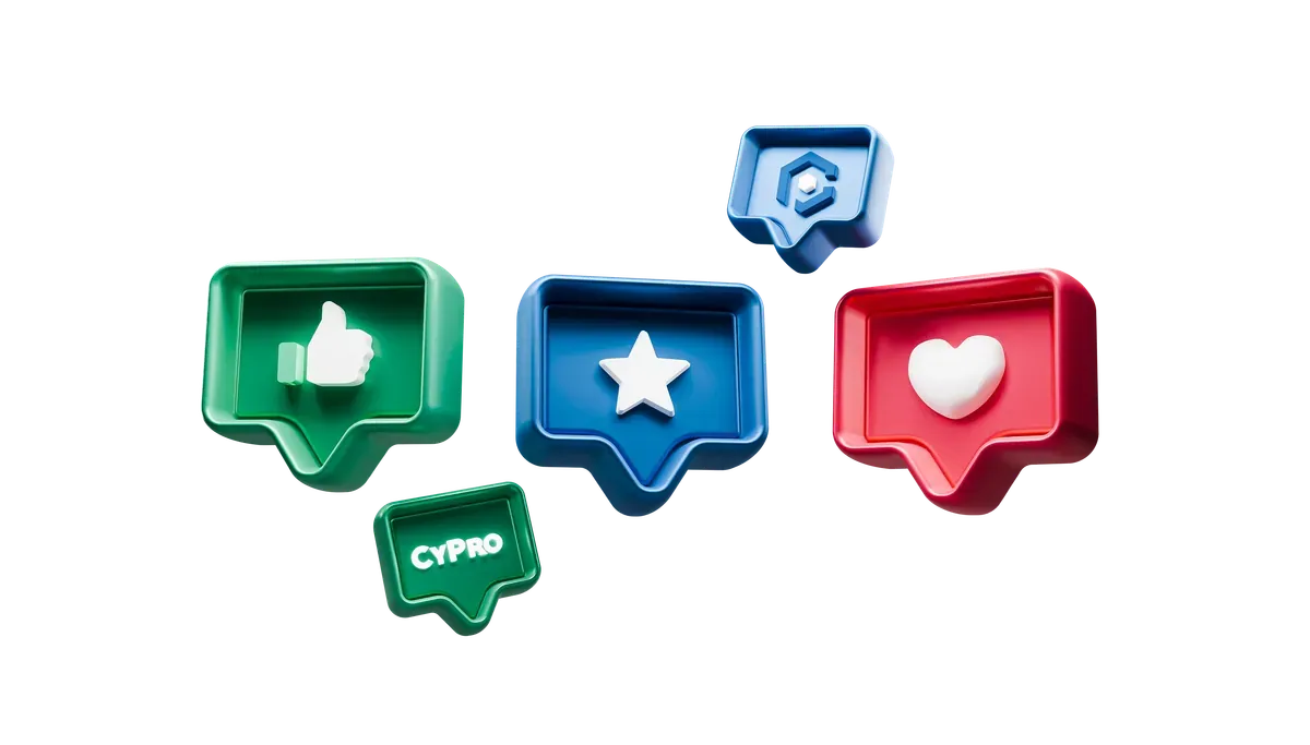 3D illustration accompanying client testimonials for the CyPro team